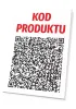Tabliczka QR Kod produktu - Wzór graficzny. Na białym tle widoczny duży napis KOD PRODUKTU w czerwonym kolorze oraz kod QR