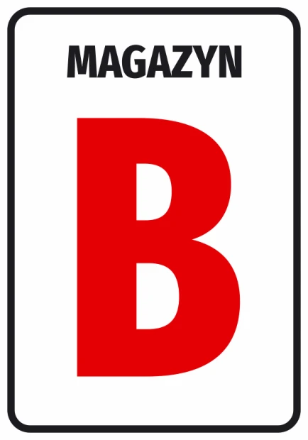 Naklejka oznaczenie magazynu z numerem lub literą - Wzór graficzny. Na białym tle znajduje się duża, czerwona litera B