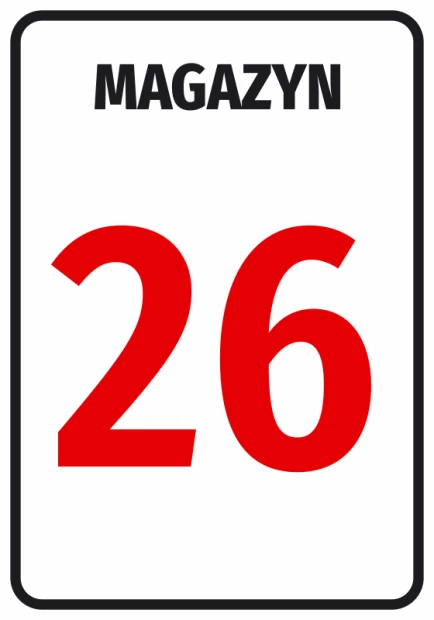 Naklejka oznaczenie magazynu z numerem lub literą - Wzór graficzny. Na białym tle znajduje się czarny prostokąt z dużym