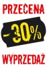 Naklejka Przecena, wyprzedaż, wartość w % - Wzór graficzny. Czarny prostokąt z żółtym napisem -30% oraz czerwonymi literami