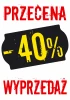Naklejka Przecena, wyprzedaż, wartość w % - Wzór graficzny. Czarny prostokąt z żółtym napisem -40% i czerwonymi literami