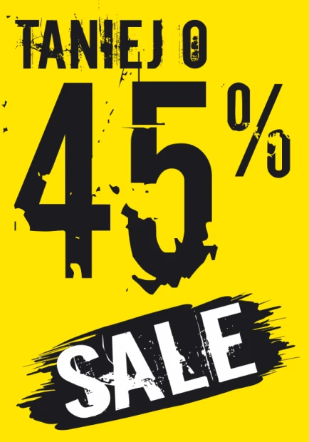 Naklejka Sale, taniej o wartość w % - Wzór graficzny. Żółte tło z dużymi czarnymi cyframi i napisem SALE w białym tle