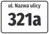 Naklejka Ulica i numer domu - Wzór graficzny. Prosta forma z dużymi, wyraźnymi cyframi i tekstem na białym tle