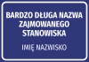 Naklejka z nazwą stanowiska wraz z imieniem i nazwiskiem - Wzór graficzny. Prosty, prostokątny kształt z białym tekstem