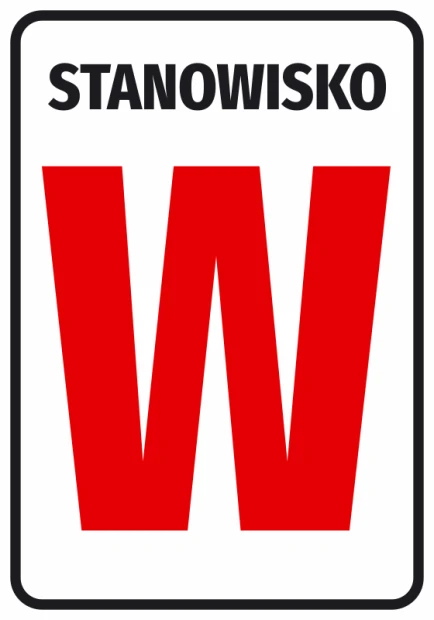Naklejka z numerem stanowiska lub oznaczeniem literowym - Wzór graficzny. Czerwony prostokąt z białym napisem STANOWISKO