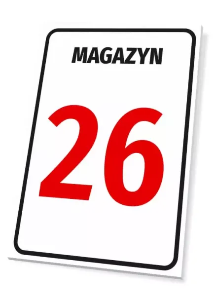 Tabliczka z napisem MAGAZYN i miejscem na numer, pokazana w ujęciu prezentującym grubość płyty