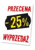 Tabliczka Przecena, wyprzedaż, wartość w % - Wzór graficzny. Czarny prostokąt z żółtymi cyframi i czerwonymi napisami