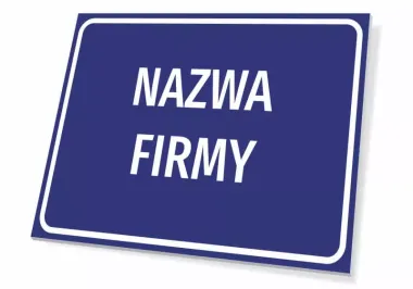 Tabliczka z nazwą firmy, przedsiębiorstwa, zakładu, lokalu - Wzór graficzny. Prostokątna tabliczka z niebieskim tłem