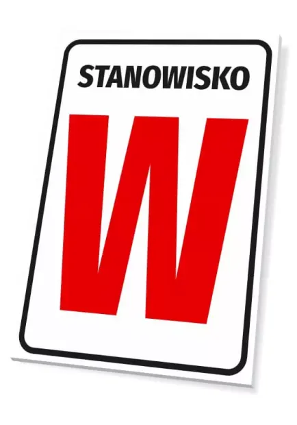 Tabliczka z numerem stanowiska lub oznaczeniem literowym - Wzór graficzny. Prostokąt z białym tłem, dużą czerwoną literą W