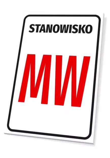 Tabliczka z numerem stanowiska lub oznaczeniem literowym - Wzór graficzny. Biała tabliczka z czarną ramką, czerwonym napisem
