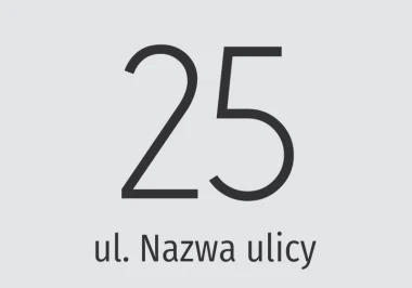 Naklejka na dom z adresem - Wzór graficzny. Duża cyfra 25 nad napisem ul. Nazwa ulicy