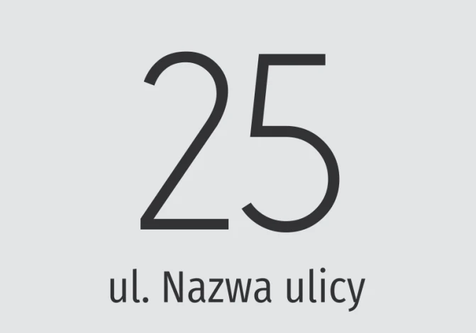 Naklejka na dom z adresem - Wzór graficzny. Duża cyfra 25 nad napisem ul. Nazwa ulicy