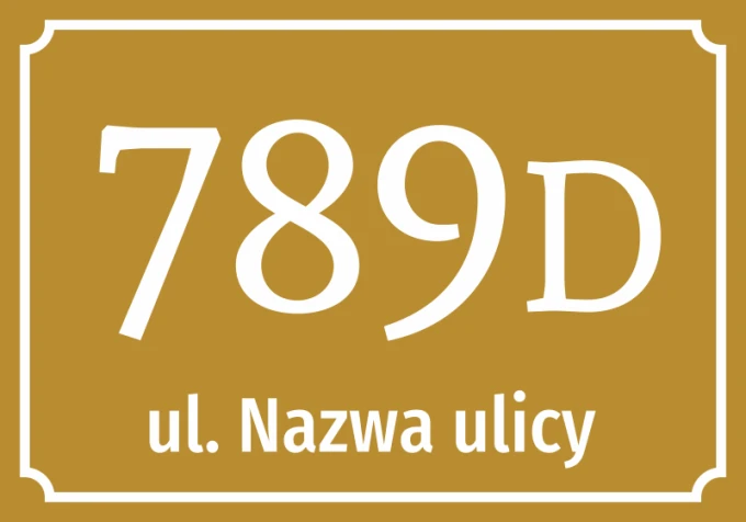 Naklejka Numer domu, ulica - Wzór graficzny. Złote tło z białymi cyframi i napisem