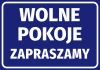 Naklejka Wolne pokoje, zapraszamy - Wzór graficzny. Niebieskie tło z białym tekstem, wyraźne litery