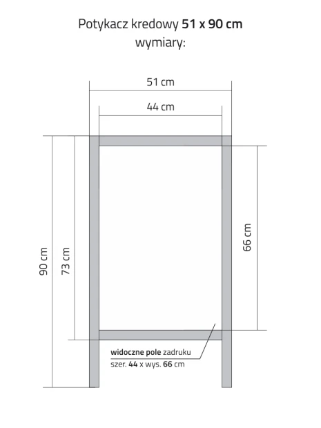 Potykacz kredowy z indywidualnym nadrukiem - Wzór graficzny. Prosta, prostokątna forma z wymiarami 51x90 cm
