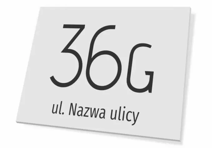 Tabliczka na dom z adresem - Wzór graficzny. Prosty, duży napis z cyfrą i tekstem na jasnym tle