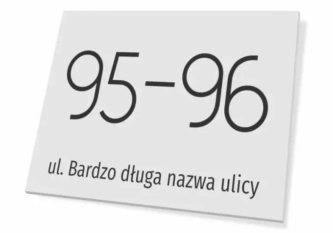 Tabliczka na dom z adresem - Wzór graficzny. Prosta forma z dużymi cyframi i tekstem na jasnym tle
