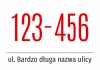 Naklejka z numerem budynku, domu i ulicą - Wzór graficzny. Duże czerwone cyfry na białym tle z informacją o ulicy