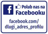 Naklejka z adresem profilu na Facebooku - Wzór graficzny. Niebieskie tło z białym logo Facebooka i tekstem