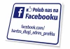 Tabliczka z adresem profilu na Facebooku - Wzór graficzny. Prostokąt z niebieskim tłem, białym tekstem i ikoną Facebooka