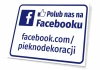 Tabliczka z adresem profilu na Facebooku - Wzór graficzny. Prostokąt z niebieskim tłem, białym tekstem i ikoną Facebooka