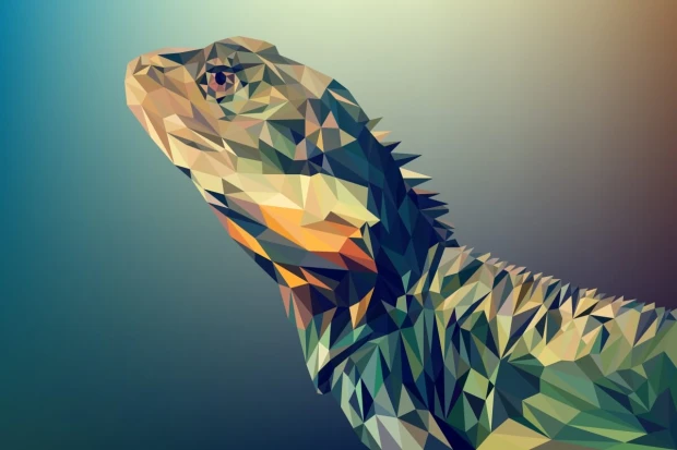 Fototapeta na ścianę z geometrycznym nadrukiem jaszczurki w stylu low poly na cieniowanym tle