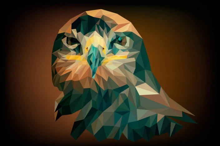 Fototapeta na ścianę orzeł FP 6432 - Wzór graficzny. Geometria w odcieniach zieleni i brązu, przedstawiająca głowę orła