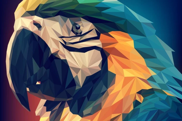 Fototapeta na ścianę papuga FP 6433 - Wzór graficzny. Kształt papugi w formie wielokątów w intensywnych kolorach