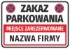 Naklejka Miejsce zarezerwowane, zakaz parkowania N677, z polem na nazwę firmy - Wzór graficzny. Prostokąt z czerwonymi