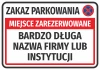 Naklejka Miejsce zarezerwowane, zakaz parkowania N677, z polem na nazwę firmy - Wzór graficzny. Czerwony prostokąt