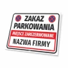 Tabliczka Miejsce zarezerwowane, zakaz parkowania T677, z polem na nazwę firmy - Wzór graficzny. Prosty układ z czerwonymi