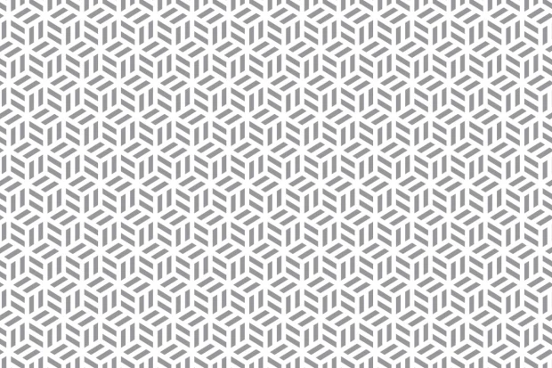 Tapeta do salonu z szarym, geometrycznym wzorem trójwymiarowych kostek na białym tle, przedstawiona na białym tle