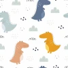 Tapeta dziecięca Kolorowe dinozaury 0180 - Wzór graficzny. Dinozaury w różnych kolorach na białym tle, z chmurkami