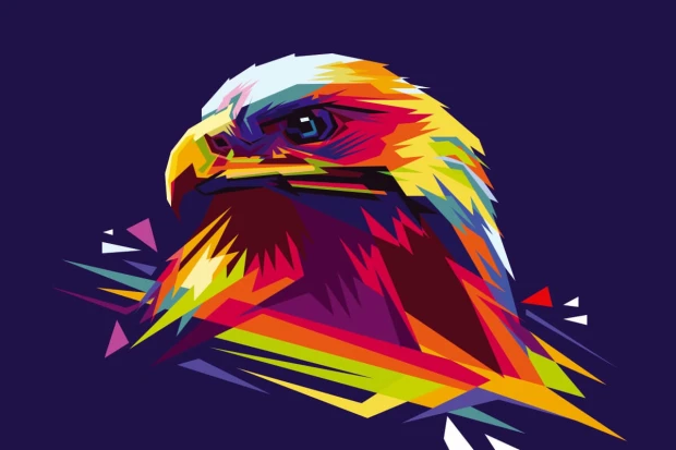 Tapeta Orzeł - grafika pop-art 0200 - Wzór graficzny. Stylizowany wizerunek orła w intensywnych kolorach i geometrycznych