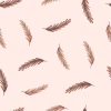 Tapeta Wirujące piórka 0228 - Wzór graficzny. Różowe tło z delikatnymi, brązowymi piórkami w różnych pozycjach