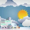 Tapeta do pokoju dziecięcego Słońce chmury 0279 - Aranżacja w pokoju dziecięcym. Ściany w odcieniu niebieskim z jasnymi