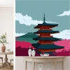 Tapeta ścienna Japonia, pagoda 0286 - Aranżacja w salonie. Ściany w jasnych kolorach, minimalistyczne meble