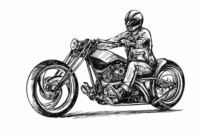 Tapeta na ścianę Motocyklista 0362 - Wzór graficzny. Rysunek motocyklisty na motocyklu w stylu szkicu