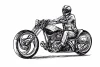 Tapeta na ścianę Motocyklista 0362 - Wzór graficzny. Rysunek motocyklisty na motocyklu w stylu szkicu