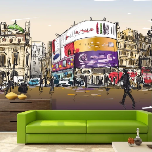 Fototapeta na ścianę z artystyczną grafiką przedstawiającą tętniący życiem plac Piccadilly Circus w Londynie