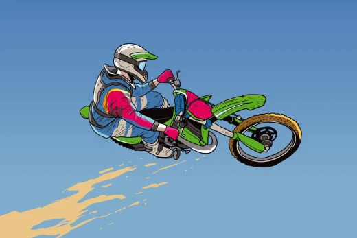 Tapeta na ścianę Skoki motocross 0383 - Wzór graficzny. Motocyklista w skoku na tle nieba, dynamiczne kolory i detale
