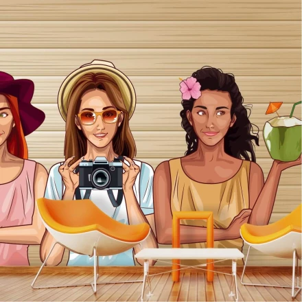 Tapeta na ścianę Wczasy, panie z aparatem fotograficznym 0390