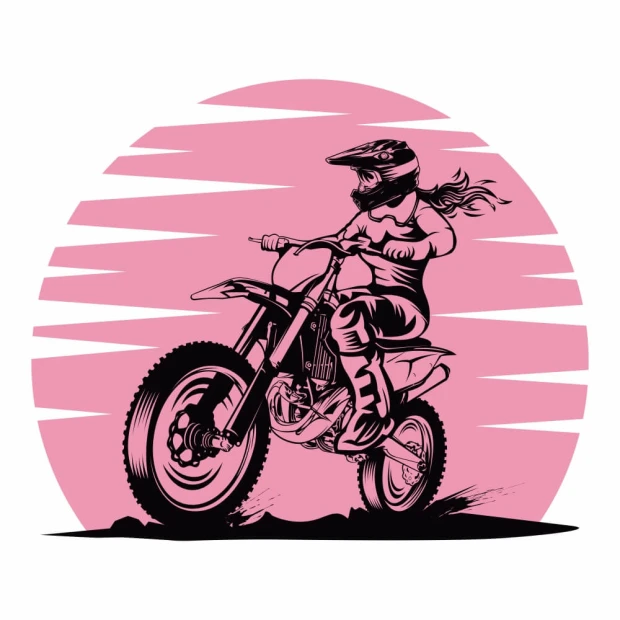 Tapeta dla młodzieży Dziewczyna, motocross 0449 - Wzór graficzny. Rysunek dziewczyny na motocyklu w różowym tle