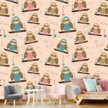 Tapeta do pokoju dziecka Śpiące sowy 0438 