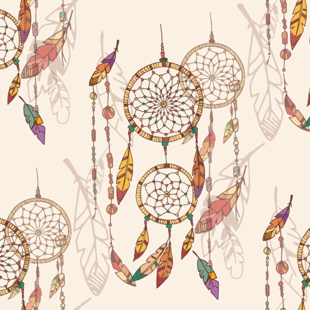 Tapeta młodzieżowa Dream catcher 0427 - Wzór graficzny. Motyw łapaczy snów z piórami i koralikami