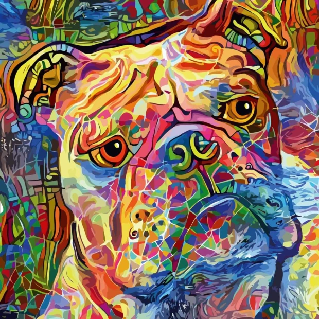 Tapeta na ścianę Buldog, geometryczny portret psa 0473 - Wzór graficzny. Kolorowy portret psa z geometrycznymi kształtami
