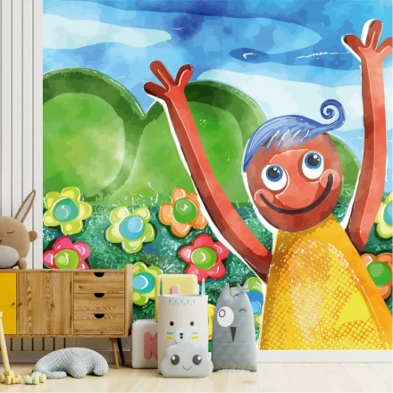 Tapeta na ścianę Szczęśliwe dziecko, łąka, kwiaty 0483