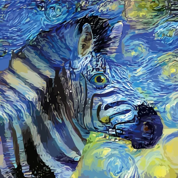 Tapeta na ścianę Zebra w stylu Vincenta van Gogha, portret impresjonistyczny 0470 - Wzór graficzny. Grafika przedstawia