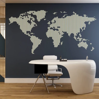 Stylowa naklejka mapa świata 02 w nowoczesnym biurze, idealna do dekoracji ścian i inspiracji podróż