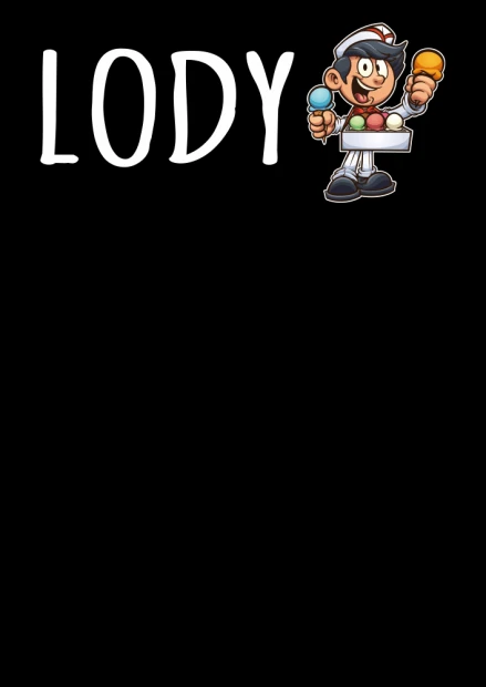Tablica kredowa z nadrukiem Lody 098 - Wzór graficzny. Na czarnym tle widoczny napis LODY oraz postać chłopca z lodami